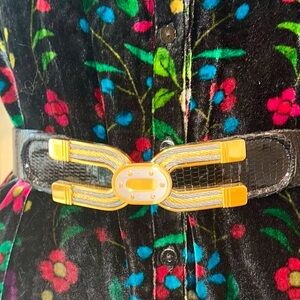 Vintage Finesse la model genuine lizard skin Black adjustable Belt horse shoe